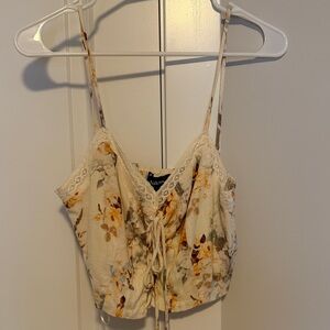 Aakaa Cream Floral Lace Crop Top